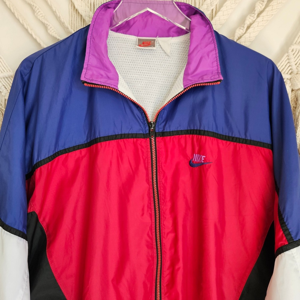 Nike Vintage 90s Style Colorblock Windbreaker Jacket Red Blue Purple Womens L - Picture 8 of 11